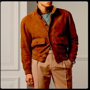 Men's Brown Suede Jacket Pure Sheepskin Flight/Bomber Stylish Custom Made Jacket